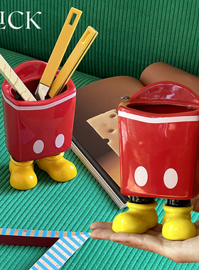 click创意笔筒桌面餐具收纳筒可爱趣味薯条盒形陶瓷趣味礼物