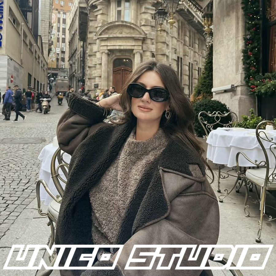 羊羔毛皮毛一体咖啡色大衣外套