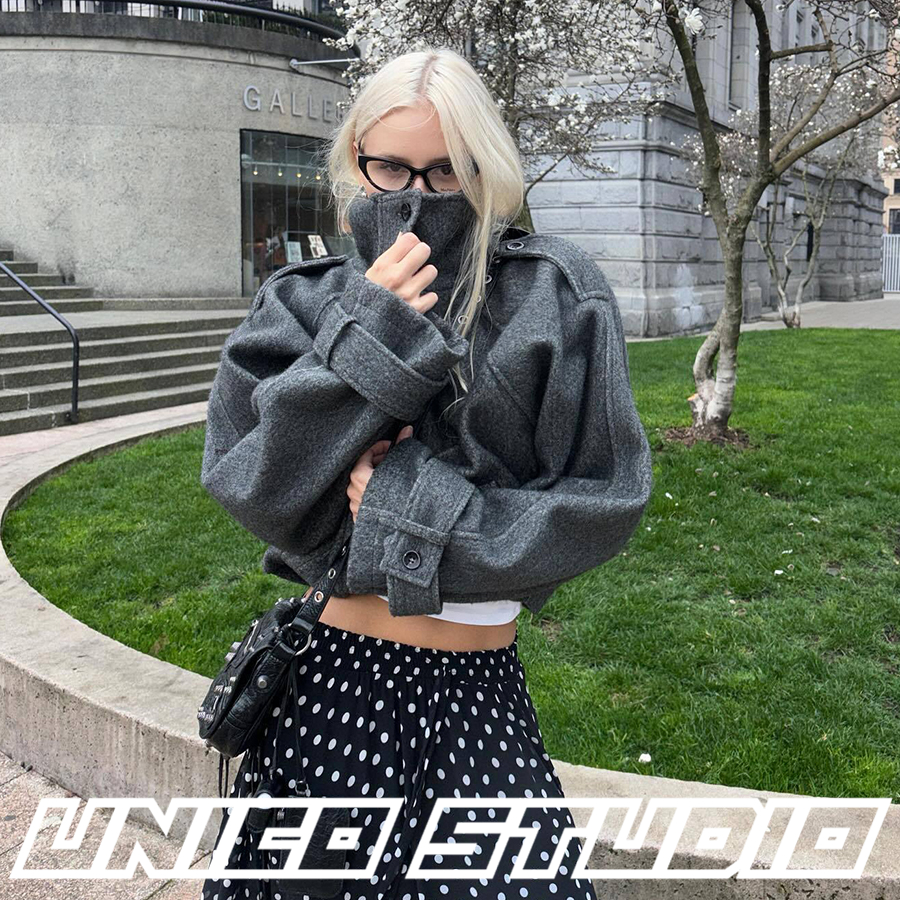 高级感毛呢立领夹克宽松短款外套