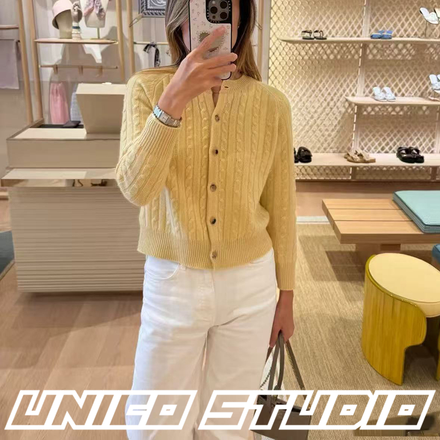 法式复古淡黄麻花针织开衫