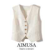 显瘦无袖 韩版 上衣潮 新款 设计感修身 复古单排扣v领西装 马甲女夏季