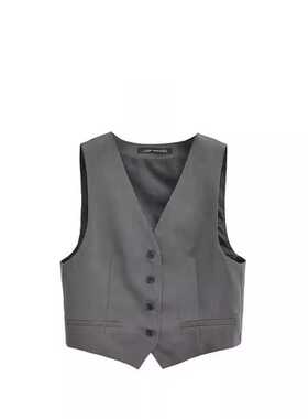 新款女装时髦保暖马夹内搭斜纹欧美风修身无袖短款tr灰色马甲背心