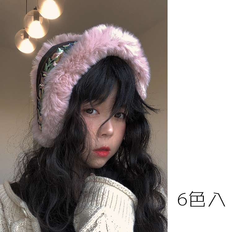 民族风加厚刺绣仿兔毛耳包