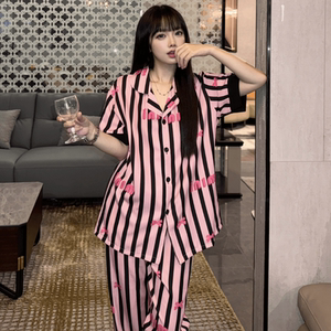 2024夏季新款睡衣女薄款冰丝短袖长裤三件套国风真丝绸春秋家居服