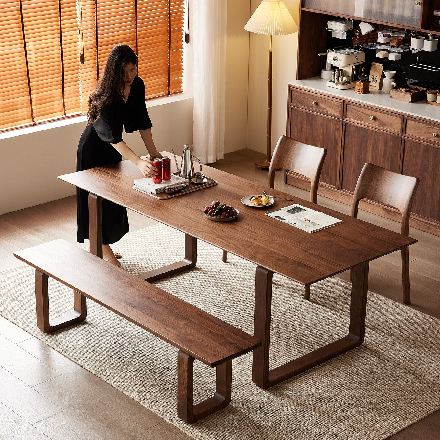 优粤长方形全实木北欧风餐桌