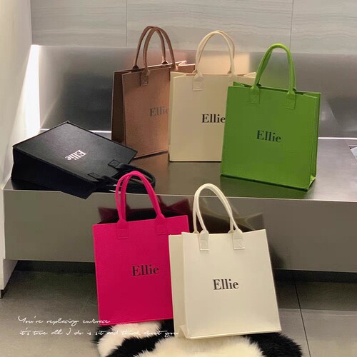 加厚ins简约毛毡手提包大容量饭盒袋出门便携礼品包购物袋定制log