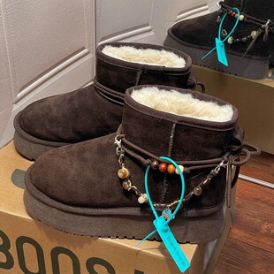 现货GGCC潮趣加绒毛毛雪地靴2025年冬季新款保暖厚底羊毛短筒靴子