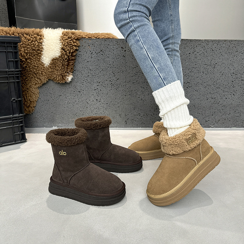 雪地靴女两穿2025新款冬季加绒保暖厚底毛毛短靴真皮防滑棉靴棉鞋
