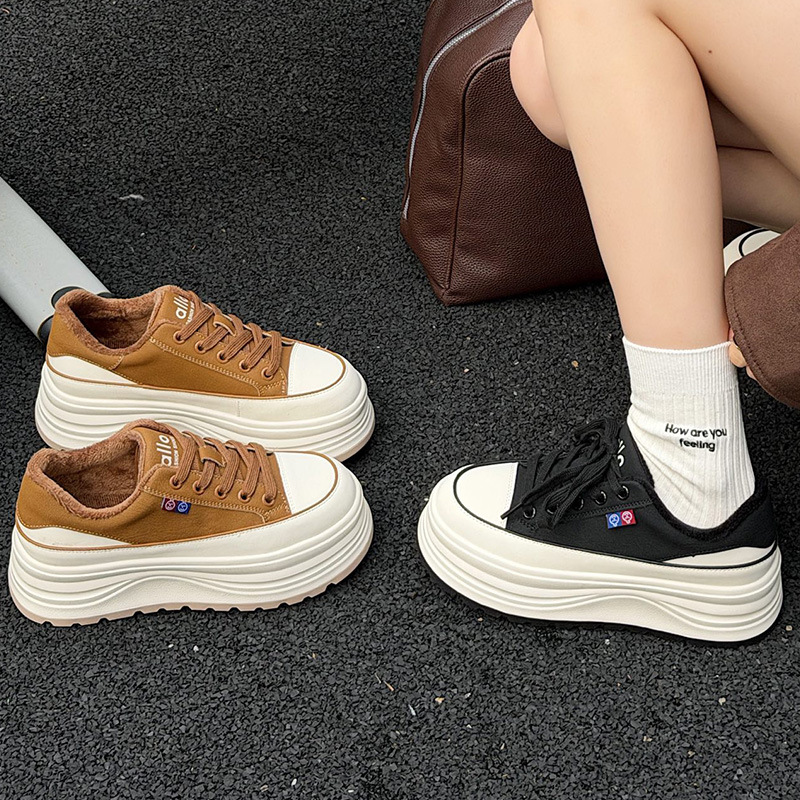 松糕厚底棉鞋女2025秋冬款真皮舒适轻便加绒保暖小个子运动休闲鞋