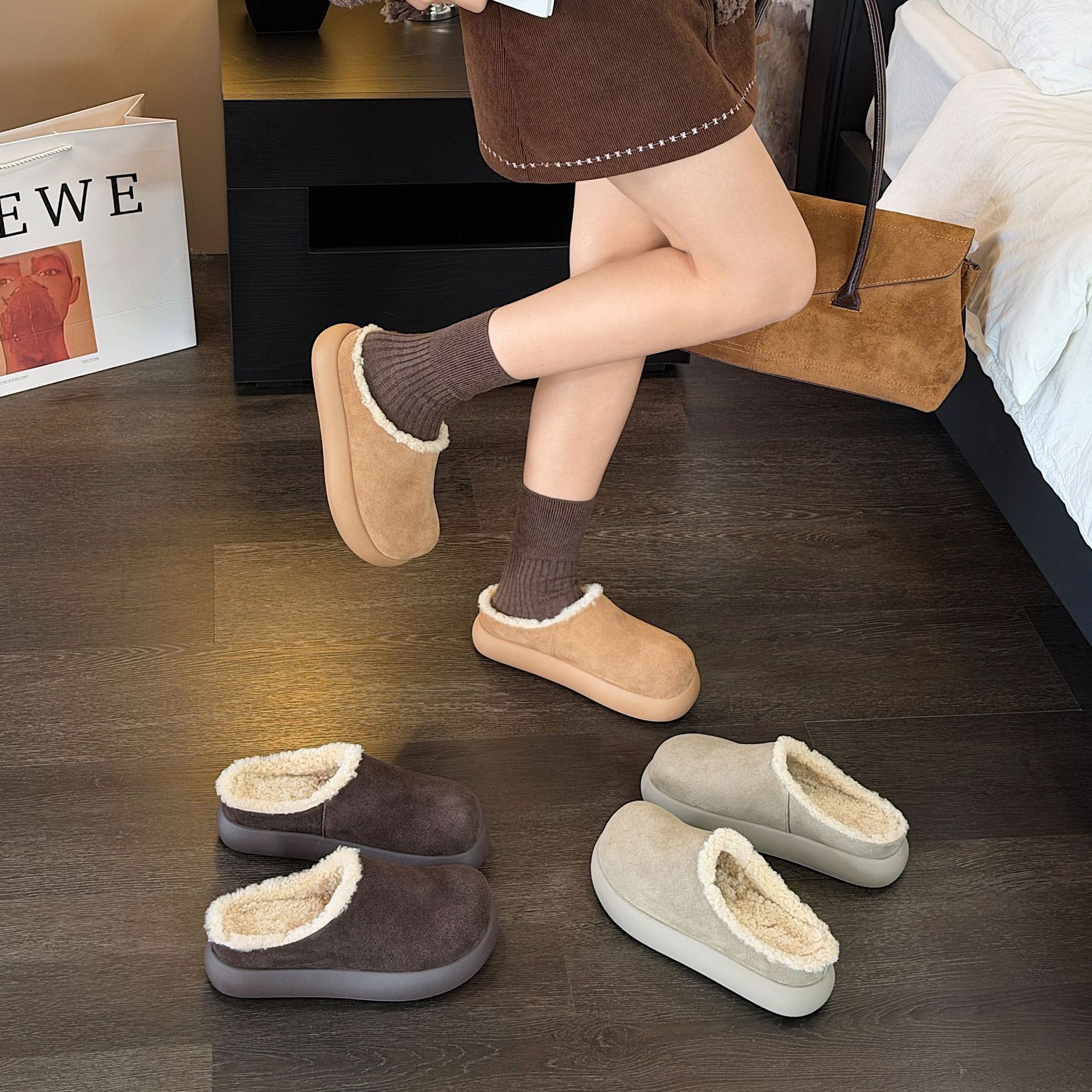 羊毛小土豆-包头内增高脖肯毛毛拖鞋女2025新款羊毛舒适保暖拖鞋