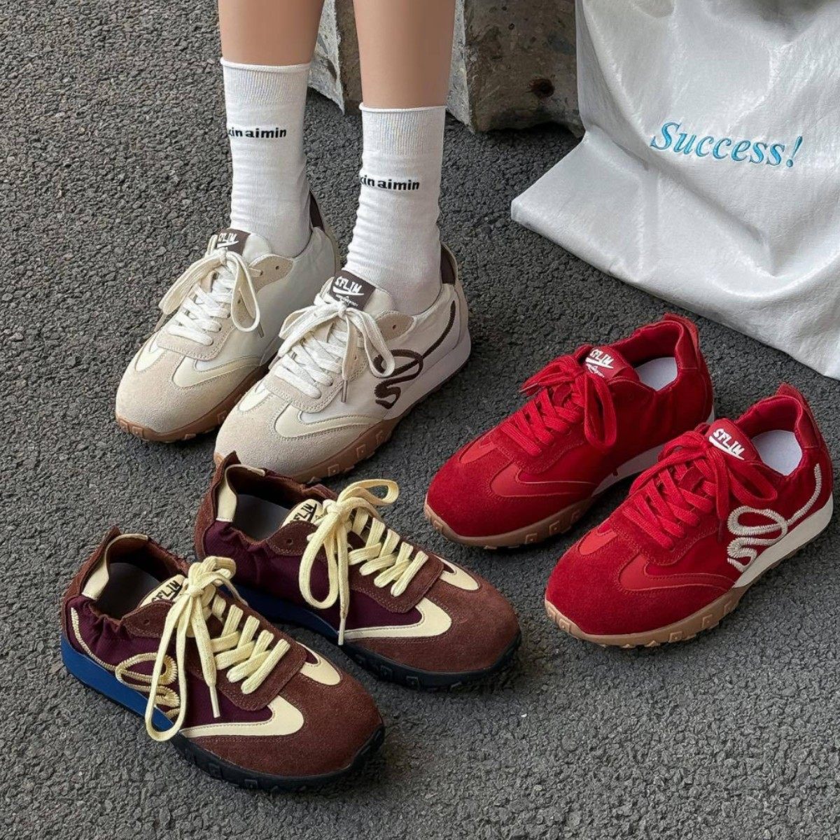 复古拼色刺绣透气德训鞋女2026百搭系带阿甘鞋休闲运动鞋厚底潮鞋,女鞋,时尚休闲鞋,淘宝优惠券,粉丝福利购,淘宝优惠卷