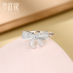 梦祥银花丝工艺戒指女小众设计在逃公主蝴蝶结女时尚个性精致尾戒