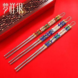 梦祥盛世足银卡可图牡丹莲花筷子高档银礼餐具送长辈送父母礼物