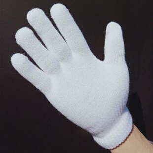针织毛线加绒厚冬保暖防寒部队当兵学生魔术男女全手套出操纯白色