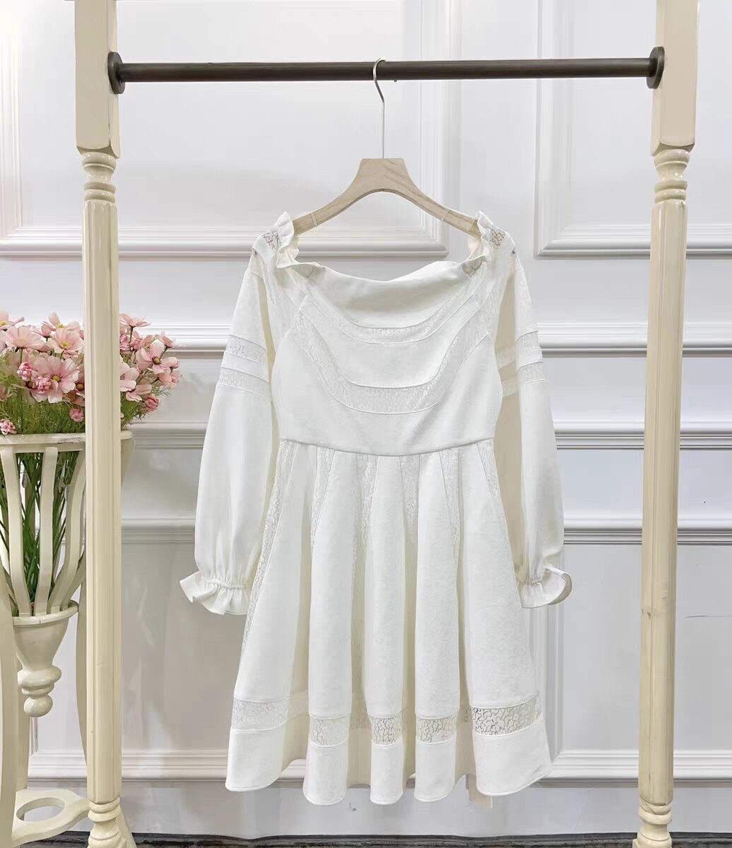 小清新仙女风蕾丝一字肩连衣裙(ins映氏)