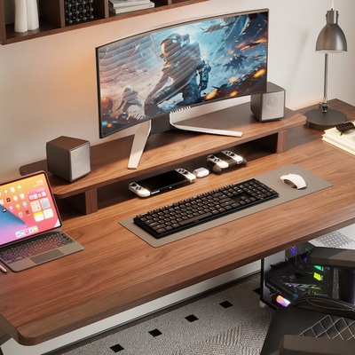 台式电脑显示器增高架办公桌置物架桌面收纳架笔记本全实木支架