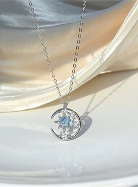 月亮月光石项链女小众设计感级六芒星星锁骨链百搭简约饰品