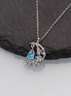 气质星月小吊坠项链韩版月光石项链女ins轻奢冷淡风新款锁骨链