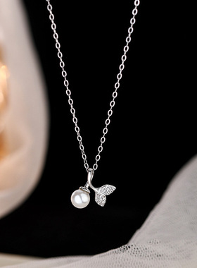 2023新款鱼尾珍珠项链爆款颈链冷淡风级感小众锁骨链七夕送女友