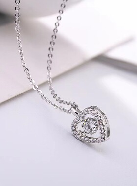 韩版跳动的心灵动项链女小众设计感简约百搭锆石爱心吊坠颈链