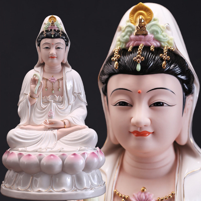 德化瓷陶瓷白瓷观音佛像观世音菩萨居家用供奉客厅玄关装饰品摆件