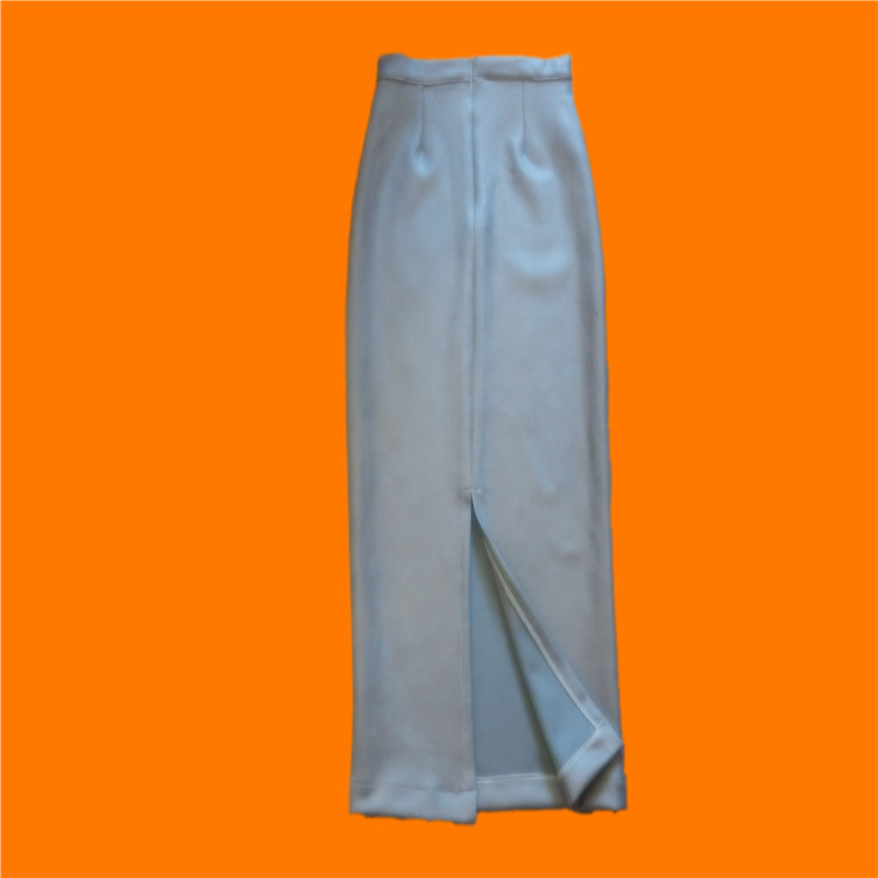 新春秋加厚纯色弹力鹿皮高腰包臀后开叉长裙复古旗袍式优雅一步裙