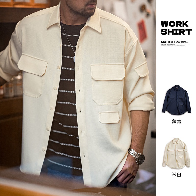 马登工装抗皱免烫长袖衬衫宽松衣