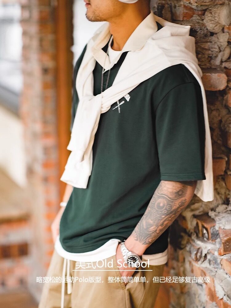 MADDEN WORKWEAR 남성용 아메리칸 라펠 칼리지 반팔 티셔츠 루즈 대형 폴로 셔츠 레트로 니트 탑 여름