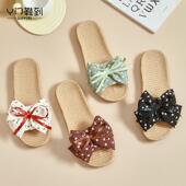 女士棉布防滑室内家居家用春秋夏四季 蝴蝶结拖鞋 女亲子亚麻凉拖鞋