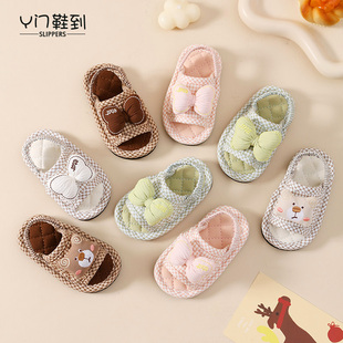 防滑软布底地板居家四季 3岁男女宝儿童室内拖鞋 可爱蝴蝶结1 新款