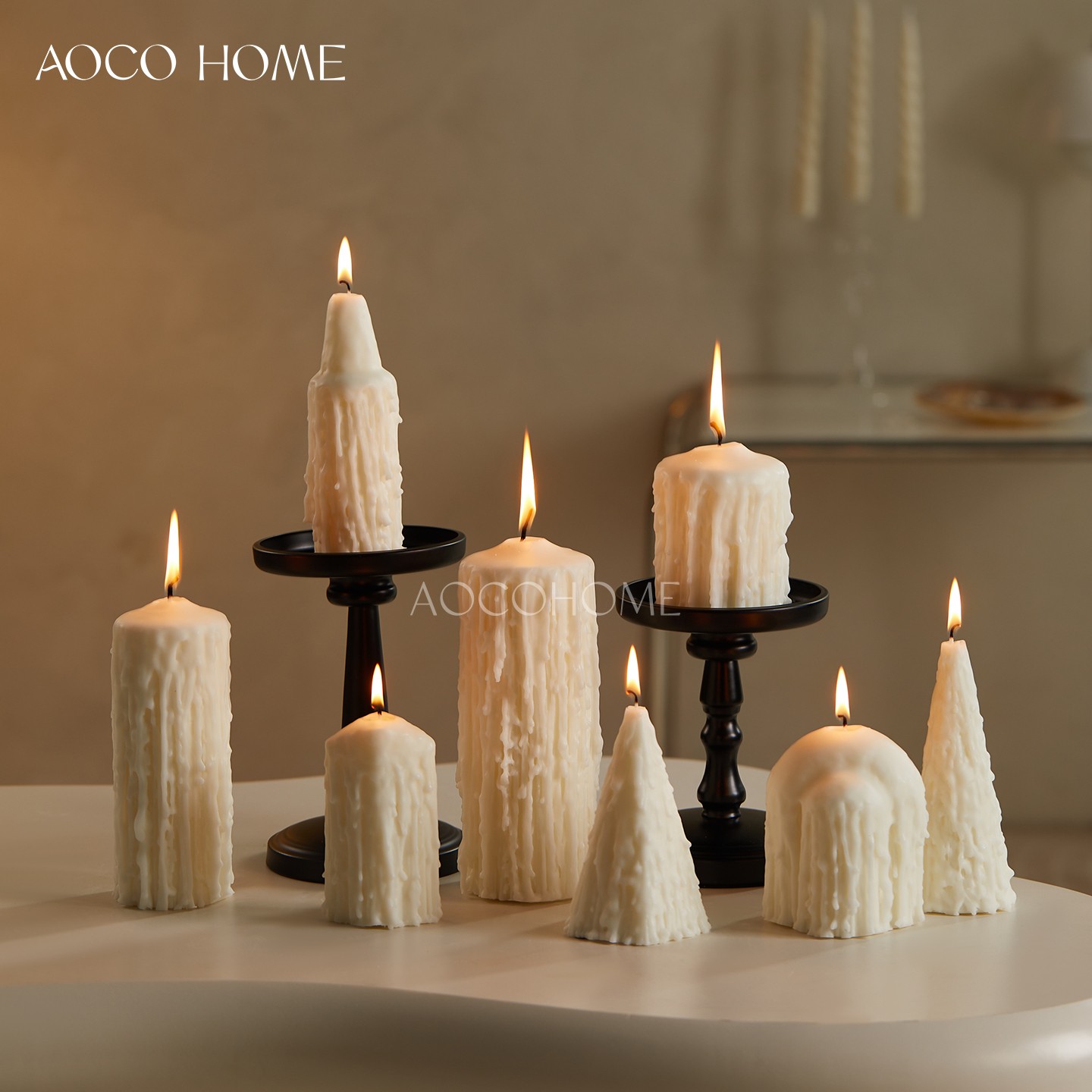 手作白色滴泪蜡烛室内艺术风摆件