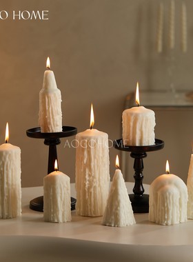 手作白色滴泪蜡烛室内浪漫烛光晚餐氛围感艺术风小众家居装饰摆件