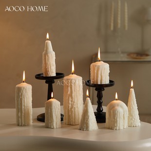 手作白色滴泪蜡烛室内浪漫烛光晚餐氛围感艺术风小众家居装 饰摆件