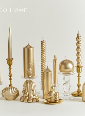 金色漆艺创意蜡烛无味无烟小众高级感家居装饰蜡烛烛台底座摆件