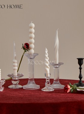 中古透明水晶玻璃烛台生日婚礼烛光晚餐香薰蜡烛宽口台座装饰摆件