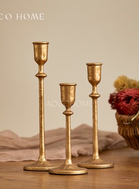 欧式复古金色铸铁烛台餐桌香薰蜡烛托台座家用浪漫高级感做旧摆件