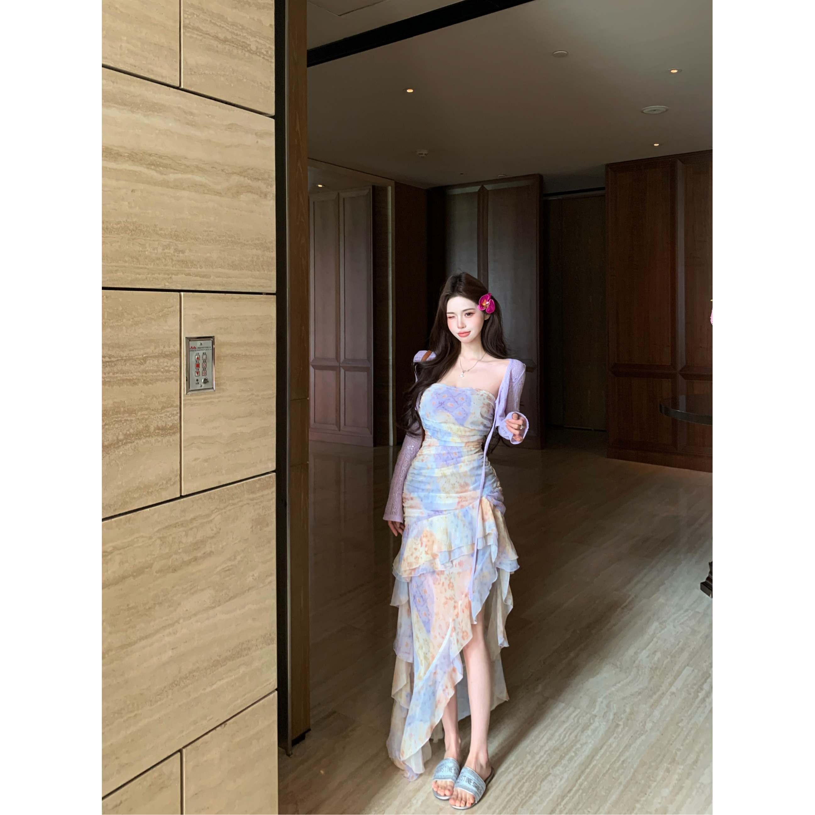 纯欲法式抹胸连衣裙女夏季2025年新款绑带短款防晒针织开衫两件套