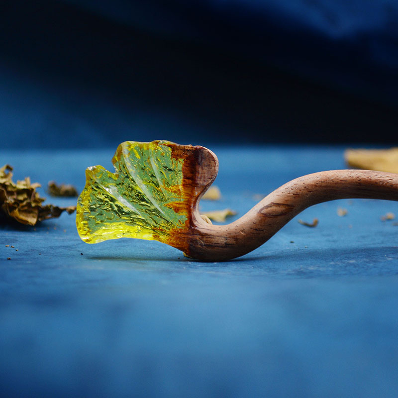 银杏叶簪子原创手工古典旗袍头饰中国风丸子头发钗古风木质发簪