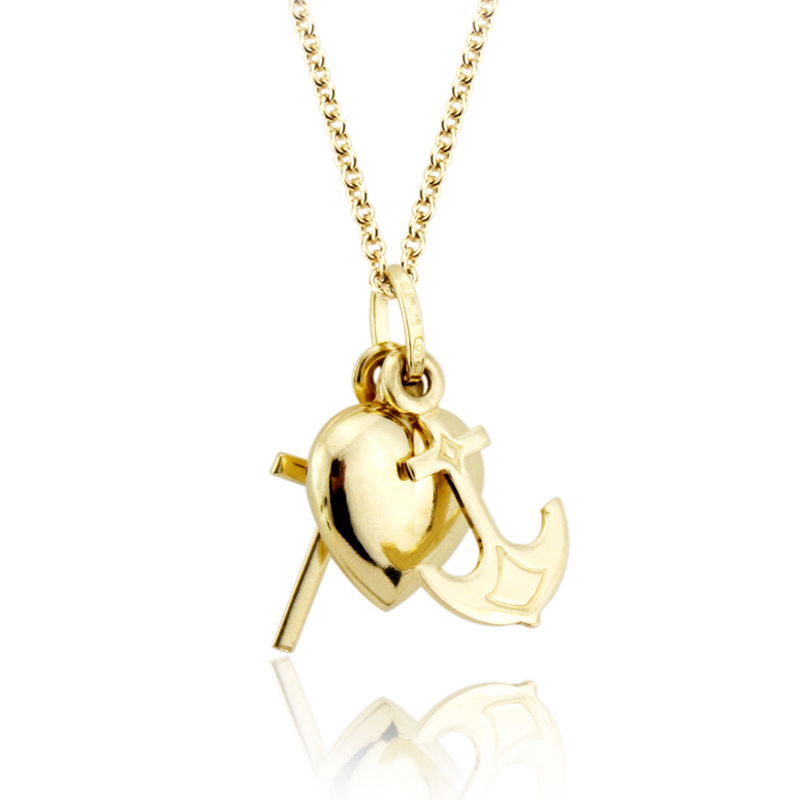 fenny18k金十字架小鼓心锚精致吊坠女素金简约百搭叠搭效果更佳