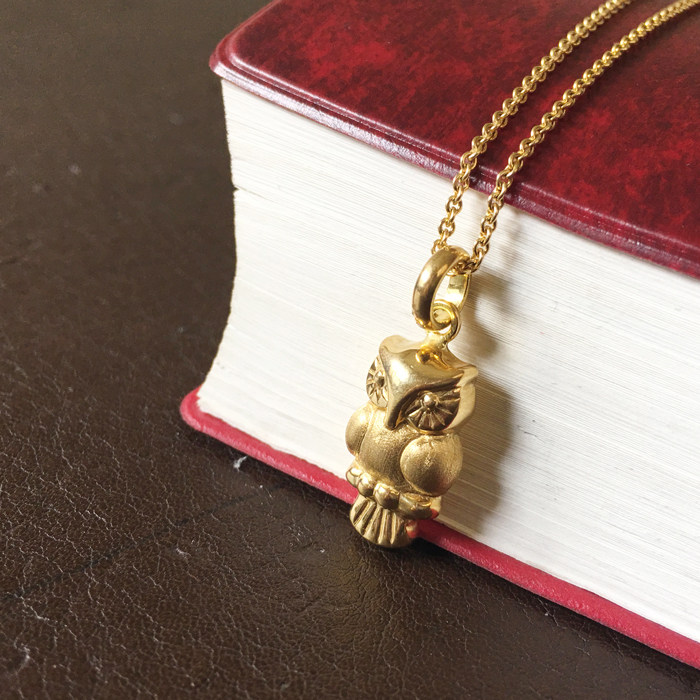 fenny18k金项链坠子立体亮亚光面精致猫头鹰吊坠单坠代表坚韧睿智