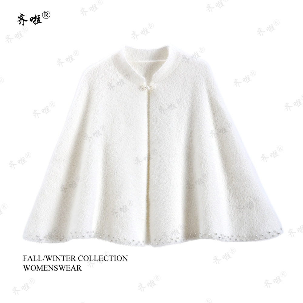 钉珠仿水貂绒旗袍外搭披肩斗篷民国风开衫小坎肩女士短款披风外套