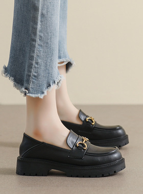 牛皮版~厚底小皮鞋女2026新款软皮单鞋英伦乐福鞋大码女鞋41到43