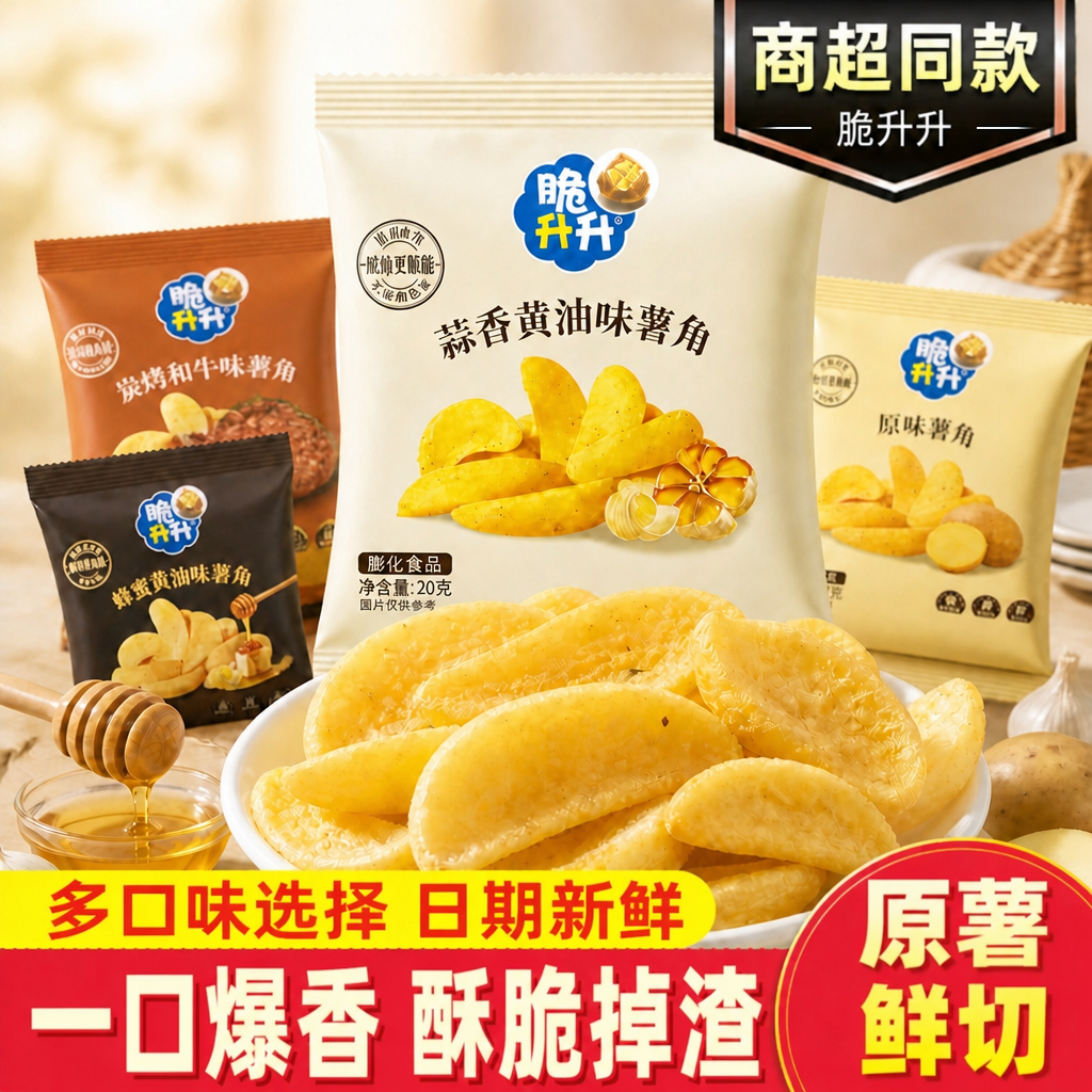 脆升升薯角20g蜂蜜黄油味袋装鲜薯原切蒜香味薯条土豆块休闲零食