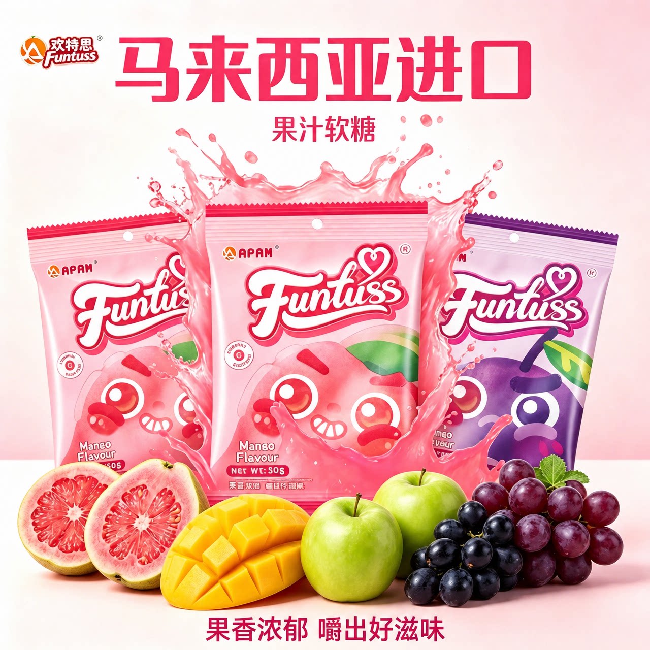马来西亚进口欢特思番石榴黑加仑水果软糖果解馋零食果汁糖果喜糖