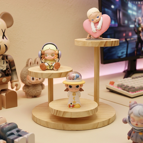 木质盲盒手办展示收纳架3层