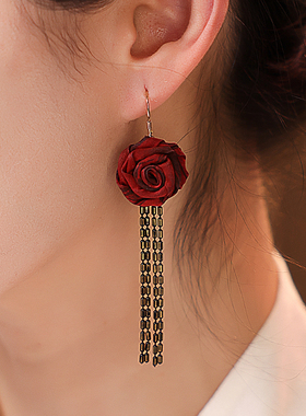 桑蚕丝香云纱丝巾时尚民族风女百搭气质中国风耳环饰品PT1181