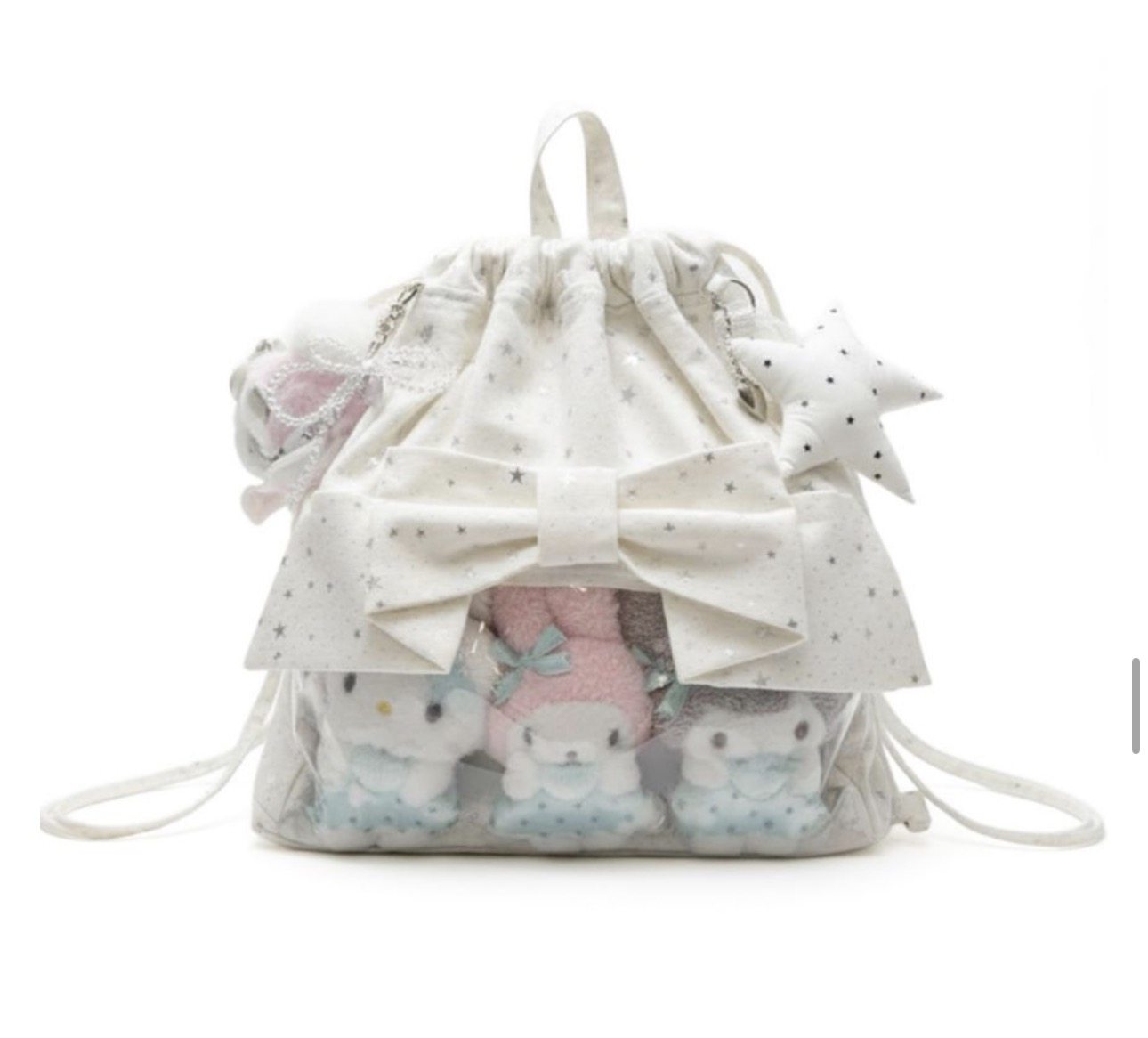 Shawne 25s冬新韩国正品代购 Y2K蝴蝶结五角星图案透明口袋双肩包