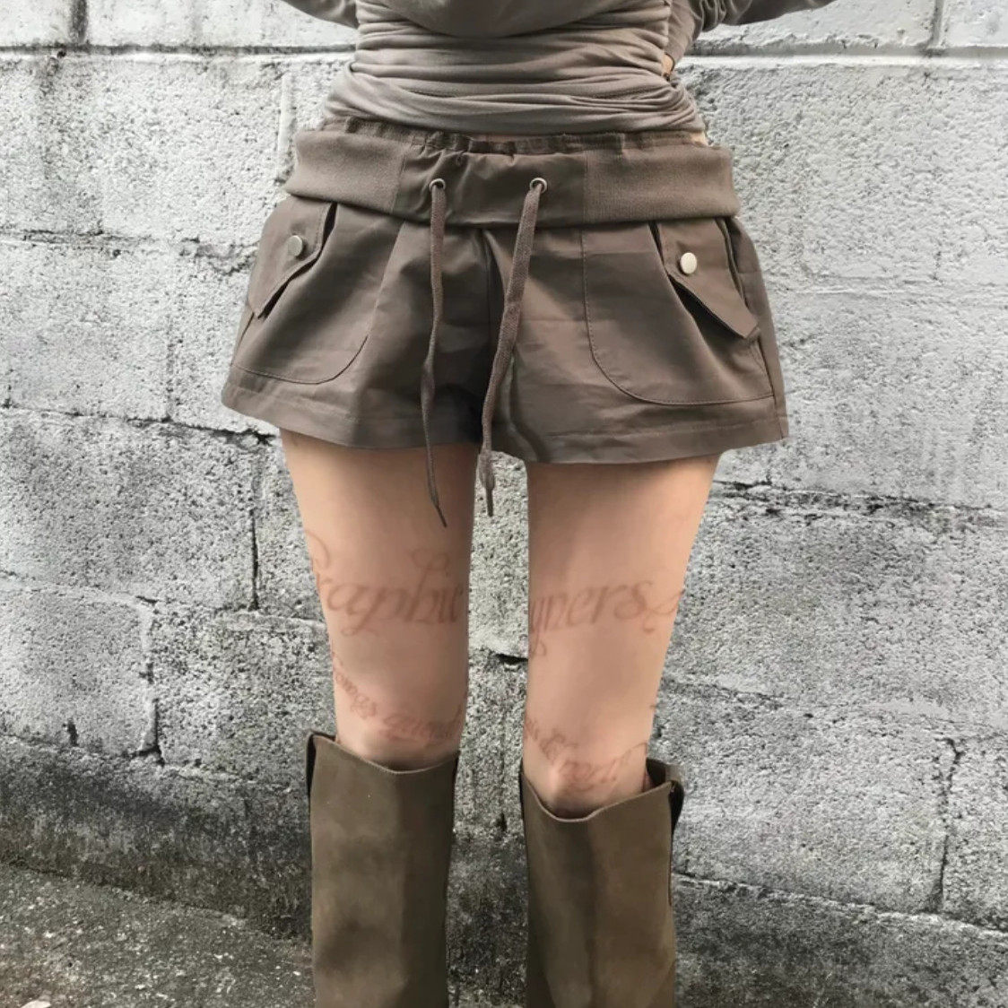 Shawne 25s冬新韩国正品代购 Y2K嘻哈松紧带翻盖工装口袋训练短裤