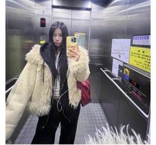 Shawne 26s冬新韩国正品代购 小众长毛毛装饰绒面革温暖皮草外套