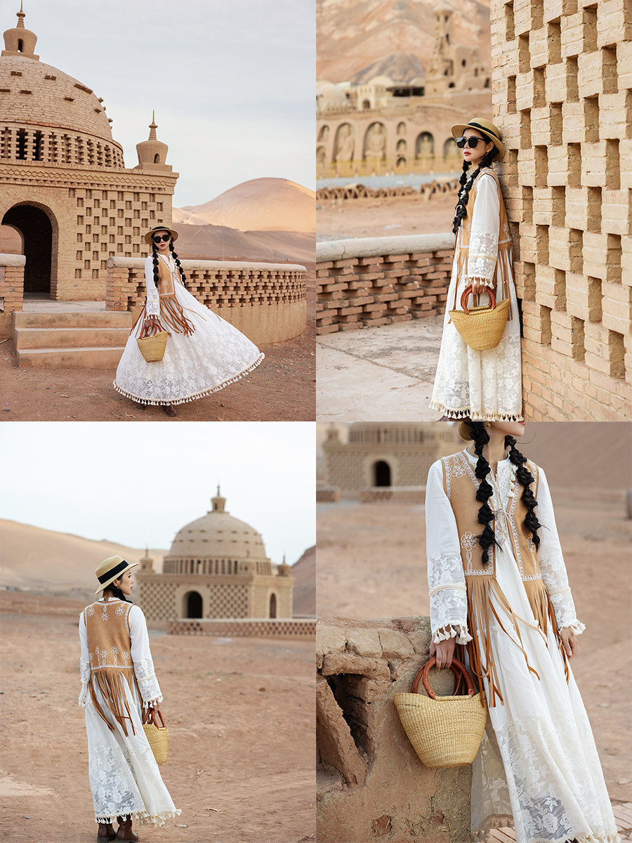 理想三旬女装复古波西米亚旅拍民族风重工刺绣流苏马甲开衫外搭